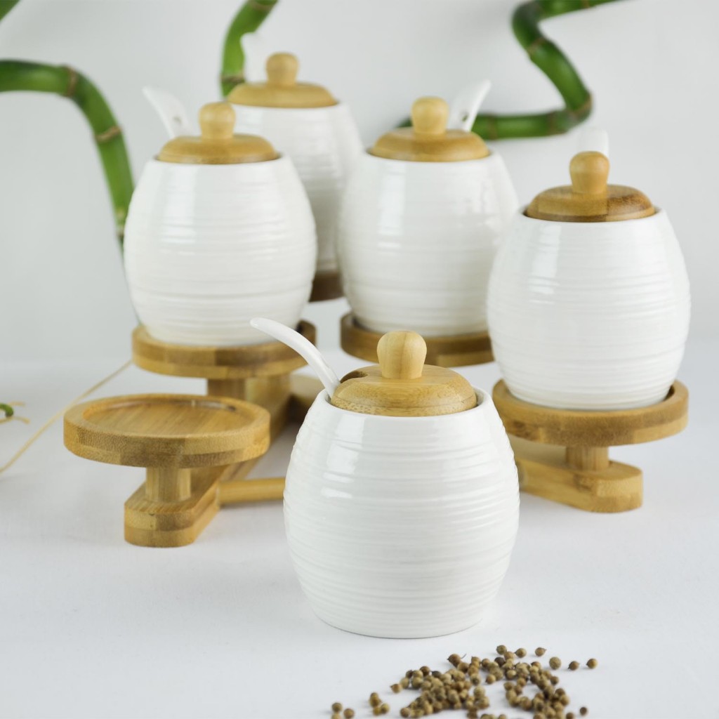 Bambu Stantlı Porselen Baharatlık Takımı kyr-019