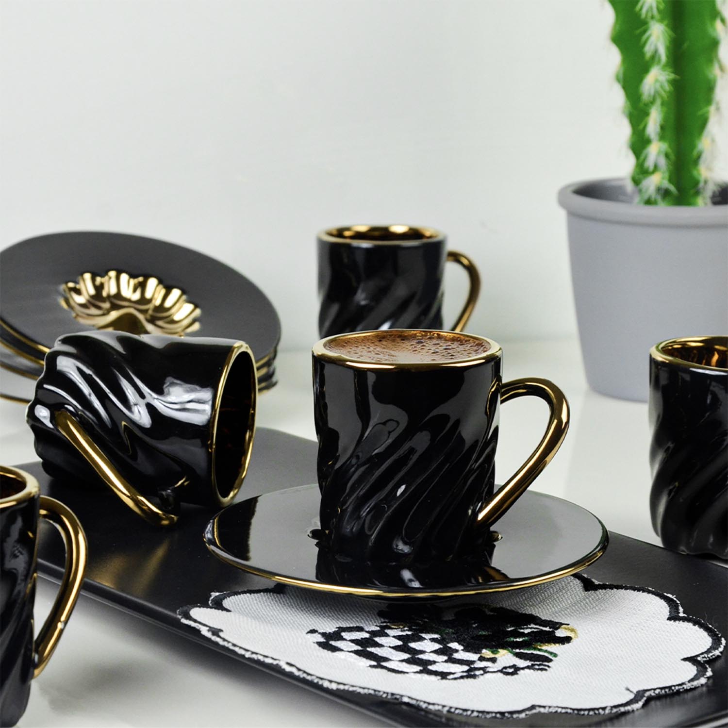 Honeymoon Porselen 6 Lı Kahve Fincanı Siyah